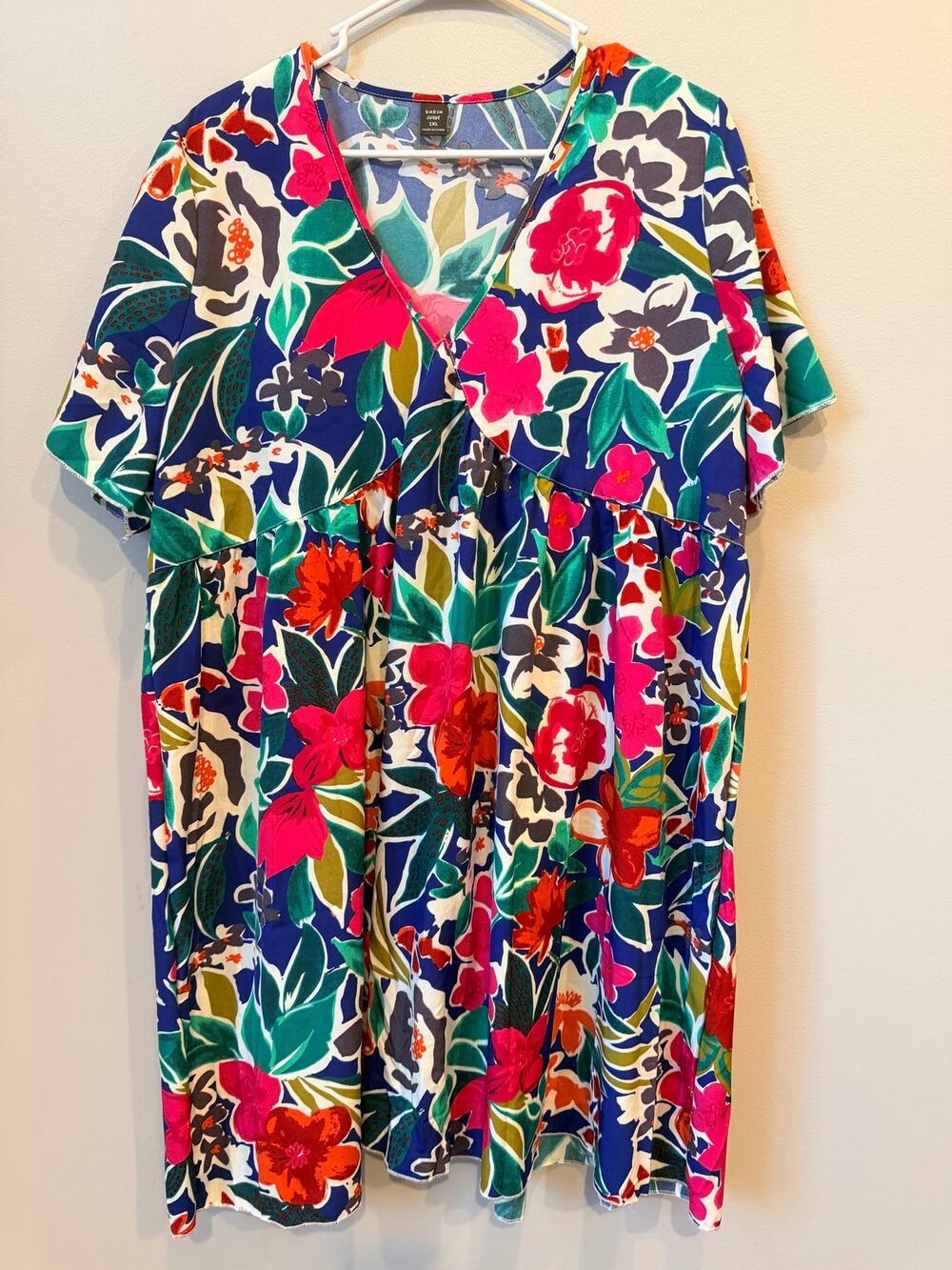 SHEIN Curve Multicolor Tropical Floral Print Babydoll Mini Dress Plus Size 2XL
